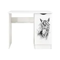 leomark confortable bureau pour enfants avec étagère - roma - meuble pour chambre d'enfant, equipement de salle, hauteur: 77 cm/impression uv : portraits de chevaux/