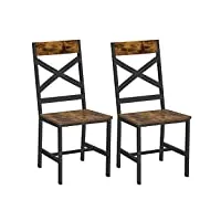vasagle lot de 2 chaises de salle à manger, chaises de cuisine pour salle à manger, cadre en acier, design ergonomique, style industriel, pour salon, salle à manger, marron rustique et noir ldc094b01