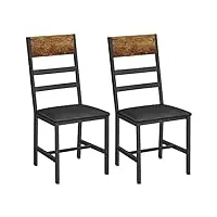 vasagle chaises de salle à manger, lot de 2, chaises de cuisine pour salle à manger, siège rembourré, cadre en acier, design ergonomique, pour salon, salle à manger, marron rustique et noir ldc095b01