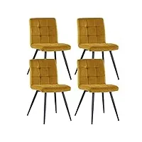 duhome chaise de salle à manger 4 paires de velours chaise de cuisine design rétro chaise rembourrée avec dossier pieds en métal pour lounge salon, jaune