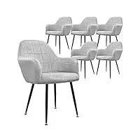 ecd germany lot de 6 chaises de salle à manger cuisine salon séjour - gris - assise siège rembourrée en velours structure en métal fauteuil rétro avec accoudoirs pour bureau réception meuble maison