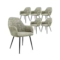 ecd germany lot de 6 chaises de salle à manger - assise siège rembourrée en velours - structure en métal - fauteuil avec accoudoirs - chaise de salon - chaises de réception pour bureau - olive