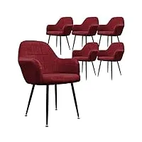 ecd germany lot de 6 chaises de salle à manger cuisine salon séjour bordeaux assise siège rembourrée en velours structure en métal fauteuil rétro avec accoudoirs pour bureau réception meuble maison