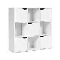 giantex bibliothèque Étagère à 9 casiers, Étagère de rangement avec 9 compartiments & 5 portes, moderne meuble de rangement pour salon, etudier,chambre, blanc