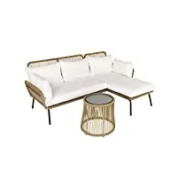 outsunny salon de jardin d'angle 4 pers. style colonial table basse coussins grand confort inclus résine tressée beige