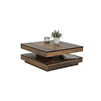 apollo ben table basse Évolutive pour séjour, carrée, matériau dérivé du bois avec revêtement en mélamine, plateau de table pivotant À 360°, bois vieilli, 78 x 78 x 34 cm