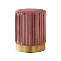 monarch specialties i 9017 pouf cylindrique avec côtés plissés, siège rembourré et base en métal – petit pouf rembourré, 45,7 cm de haut, velours rose foncé/doré
