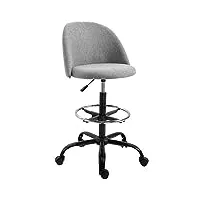 vinsetto chaise de bureau assise haute réglable 105-125h cm tabouret de bureau pivotant 360° lin gris