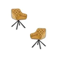 claire lot de 2 chaises de salle à manger pivotantes avec armature en métal noir et revêtement velours dorées – chaises confortables pour salle à manger et salon – 57 x 81 x 58 cm (l x h x p)