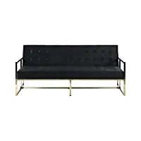canapé banquette 3 places clic clac convertible en lit avec revêtement en velours noir et piètement en métal doré pour salon glamour beliani