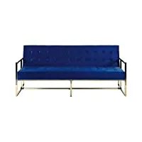 canapé banquette 3 places clic clac convertible en lit avec revêtement en velours bleu foncé et piètement en métal doré pour salon glamour beliani
