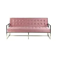 canapé banquette 3 places clic clac convertible en lit avec revêtement en velours rose et piètement en métal doré pour salon glamour beliani