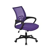 yaheetech chaise bureau à roulettes maille fauteuil ordinateur ergonomique inclinable pivotant siège et base plus larges hauteur réglable avec accoudoirs violet