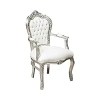 fauteuil baroque - style louis xiv° - chaise en acajou argent et eco cuir blanc