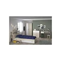 générique charlemagne chambre enfant complete - tete de lit + lit + commode + armoire + bureau - contemporain - décor acacia clair et b…