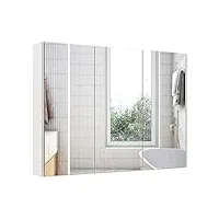 giantex armoire murale de salle de bain avec 3 portes à miroir complète, meuble de rangement en bois Étagères réglable, 90 x 11 x 65 cm, blanc