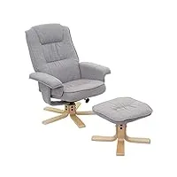 mendler fauteuil de télé m56, fauteuil de relaxation avec tabouret, tissu - gris clair