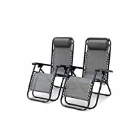 alice's garden - lot de 2 fauteuils relax – patrick – textilène. pliables. multi-positions. gris