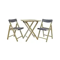 tramontina - salon de jardin ou balcon en bois 2 personnes, 2 chaises et 1 table pliantes pour bistro/cafés/terrasses, ensemble de meubles de jardin, gris