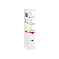 relaxdays armoire de salle bain, style campagnard, hlp: 144 x 30 x 30 cm, 2 tiroirs, 3 supports, debout, étagère, blanc