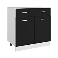 vidaxl armoire de plancher placard armoire de rangement meuble de cuisine avec 1 tiroir et 2 etagères intérieur noir 80x46x81,5 cm aggloméré