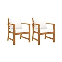 vidaxl 2x bois d'acacia massif chaises de jardin avec coussin fauteuils de patio chaises de terrasse fauteuils de balcon extérieur crème