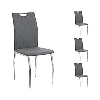 idimex lot de 4 chaises de salle à manger apollo piètement en métal chromé revêtement en tissu gris