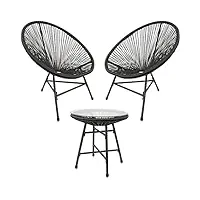 raygar lot de 3 chaises de jardin bistro egg designer intérieur et extérieur (noir)