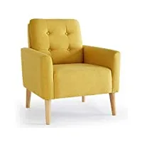 meerveil - fauteuil - canapé 1 place en polyester avec pieds en bois massif style scandinave pour chambre salon balcon bureau (jaune)