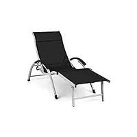 blumfeldt sunnyvale chaise longue chaise longue de jardin lounger, dossier réglable en 4 positions, repose-pieds pliable, surface de couchage 174 x 51 cm, pvc/polyester, noir
