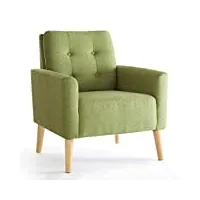 meerveil - fauteuil - canapé 1 place en polyester avec pieds en bois massif style scandinave pour chambre salon balcon bureau (vert)