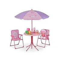 relaxdays ensemble chaise table de camping, pour enfants, meubles, avec parasol, pliables, motif licorne, jardin, rose