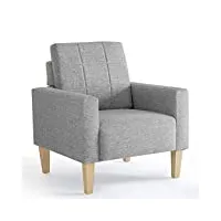 meerveil - fauteuil salon - fauteuil crapaud scandinave en tissu, structure en bois massif pour salon chambre (gris clair)