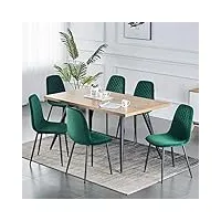 lot de 6 chaises de salle à manger, fauteuil avec dossier, style scandinave et vintage, siège en daim synthétique, dotées de pieds en acier noir et de velours vert