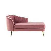 chaise longue méridienne côté gauche en velours rose avec pieds métalliques dorés design 100 % glamour et rétro confortable et Élégante beliani