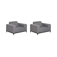 lot de 2 fauteuils de jardin pour intérieur ou extérieur en tissu gris avec piétement noir assise confortable et Élégance intemporelle beliani