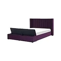 lit en velours avec tête haute lattes et coffre 160 x 200 cm violet noyers