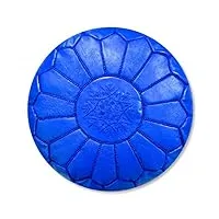 poufs&pillows pouf artisanal marocain en cuir véritable fait main - vendu rembourré - repose-pied, coussin de sol, ottoman (bleu)