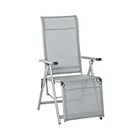 outsunny chaise longue pliable transat bain de soleil fauteuil relax jardin dossier & repose-pied réglable multi-positions métal époxy textilène gris