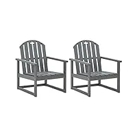 vidaxl 2x bois d'acacia solide chaises de jardin fauteuils de patio chaises de terrasse fauteuils de balcon sièges d'extérieur gris