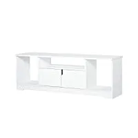 homcom meuble tv banc tv design contemporain - 3 niches, placard double porte - dim. 120l x 30l x 41h cm - panneaux particules blanc