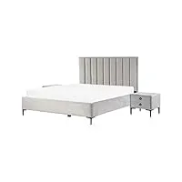 ensemble de chambre à coucher lit double 160 x 200 cm avec coffre et 2 tables de chevet assorties en velours gris clair moderne et glamour beliani
