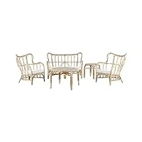 salon de jardin 2 chaises fauteuils table basse bout de canapé et banquette en rotin naturel pour extérieur au style boho et rustique beliani