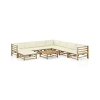 vidaxl salon de jardin 9 pcs avec coussins mobilier de jardin meubles d'extérieur mobilier de patio meubles de terrasse blanc crème bambou