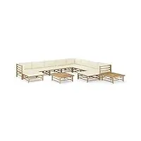 vidaxl salon de jardin 12 pcs avec coussins mobilier de jardin meubles d'extérieur mobilier de patio meubles de terrasse blanc crème bambou