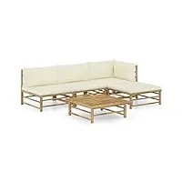 vidaxl salon de jardin 5 pcs avec coussins mobilier de jardin meubles d'extérieur meubles de terrasse mobilier de patio blanc crème bambou
