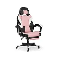 intimate wm heart chaise gaming, fauteuil gamer ergonomique, siège gamer avec dossier haut, fauteuil de bureau avec assis rembourré, repos-pieds pliable, accoudoirs réglables (rose)