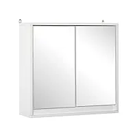 homcom armoire murale miroir salle de bain 2 étagères dim. 48l x 14l x 45h cm panneaux particules mdf blanc