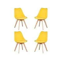 ensemble de chaises de salle à manger 2/4 chaise de bureau à domicile avec siège rembourré pieds en bois pour salle à manger cuisine salon chambre maison cuisine meubles (yellow)