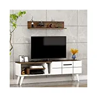 nora meuble tv - banc tv - moderne salon ensemble de meubles avec étagère murale au design élégant (blanc/noyer)